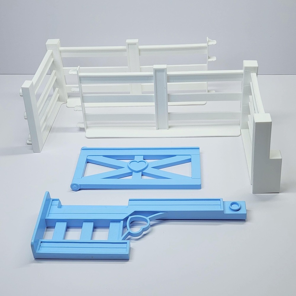 Vintage Playskool Barn Stable Corral White Fence Blue Gate Plastic Parts Set